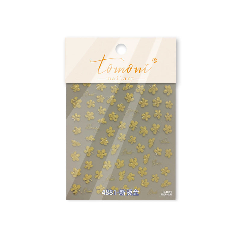Gold Foil Cherry Blossom: "Elegant Sakura Bloom" – 5D Embossed Nail Sticker