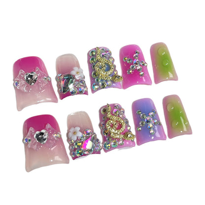 Handmade press on nails Sweet Cool Blush Nail Ice Transparent Bow Full Diamond Nail Art  Duckbill Shape Nail Wholesale｜365nails