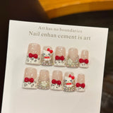Kawaii Hello Kitty Red Bow Leopard Print Square Press-On Nails