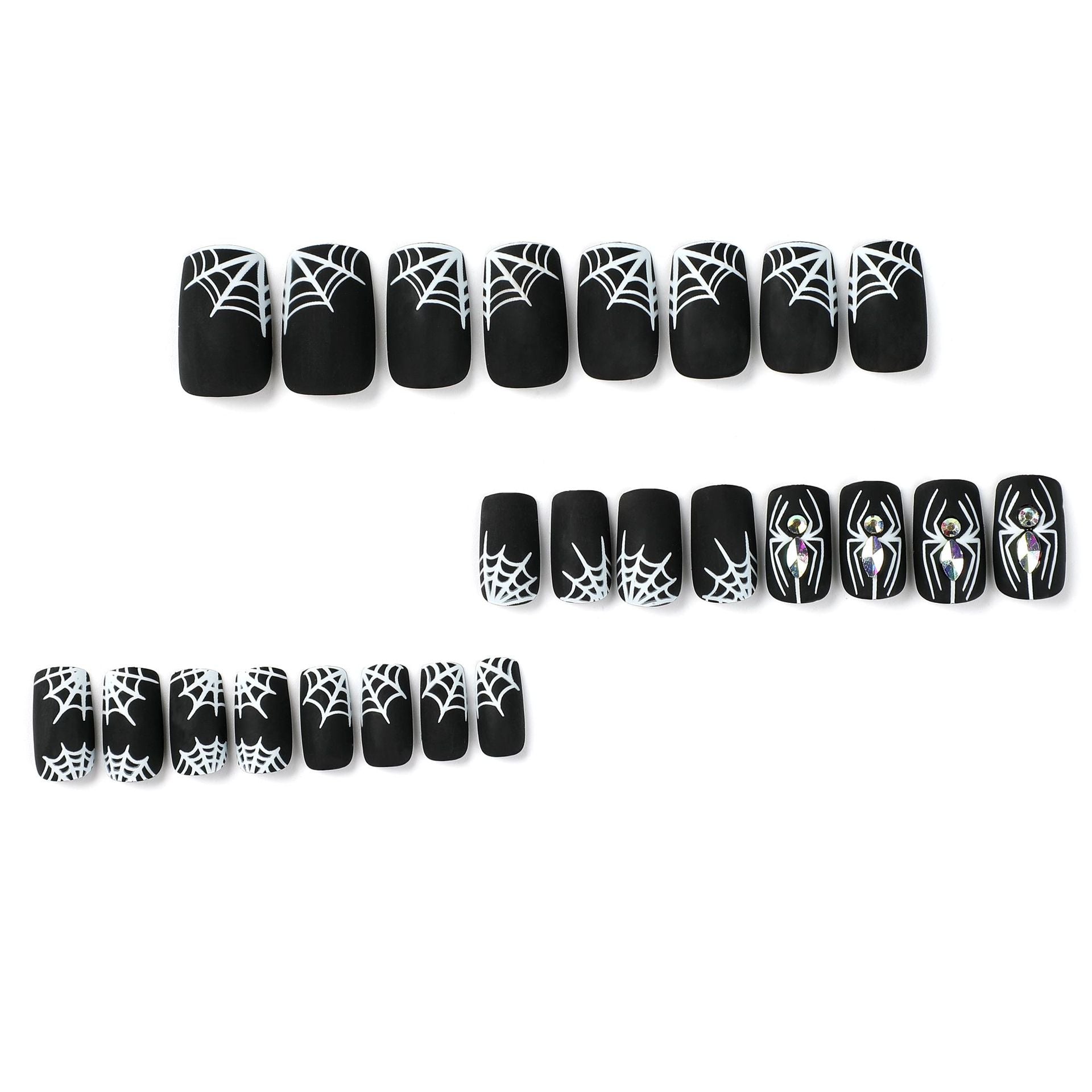 萬聖節黑白蜘蛛網水鑽可拆式甲片｜365nails