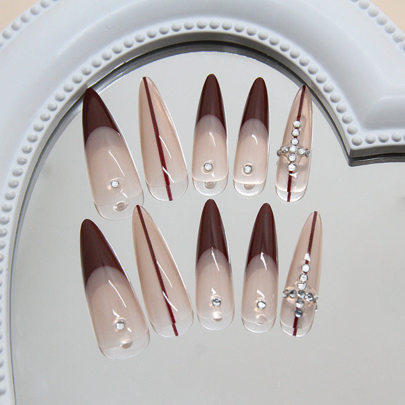 Uñas postizas extraíbles con diseño de cruz francesa en rojo Angola, 24 piezas | 365nails