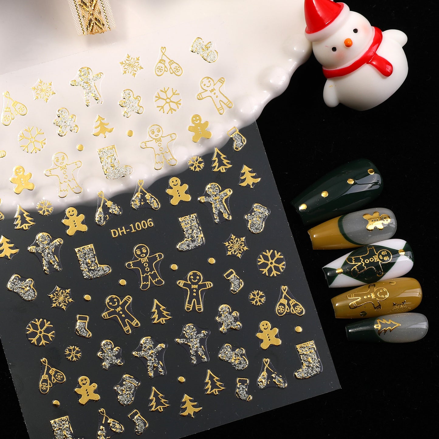 Bronzing glitter christmas nail art sticker flat adhesive snowman christmas DIY nail sticker jewelry DH