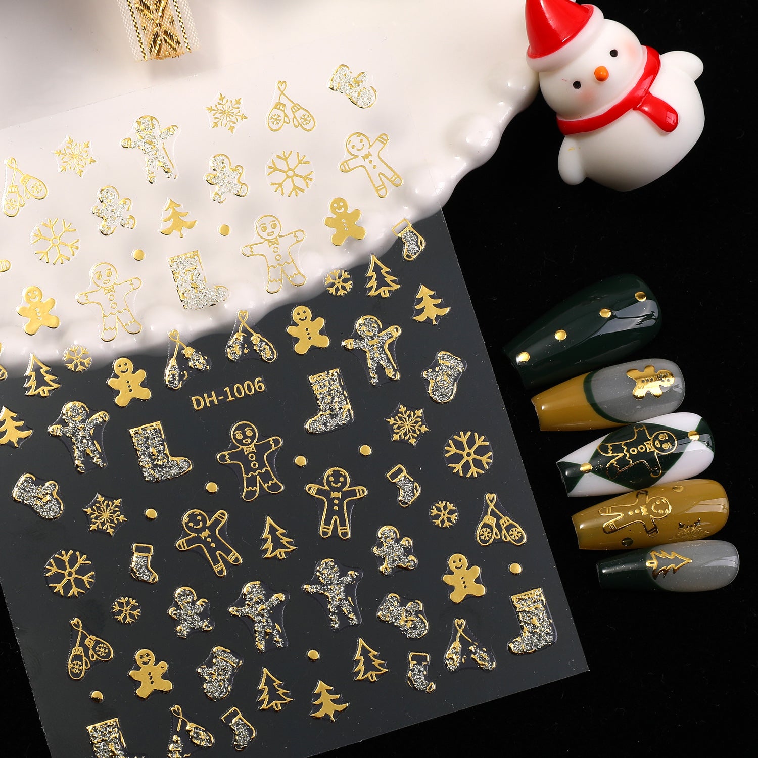 Bronzing glitter christmas nail art sticker flat adhesive snowman christmas DIY nail sticker jewelry DH