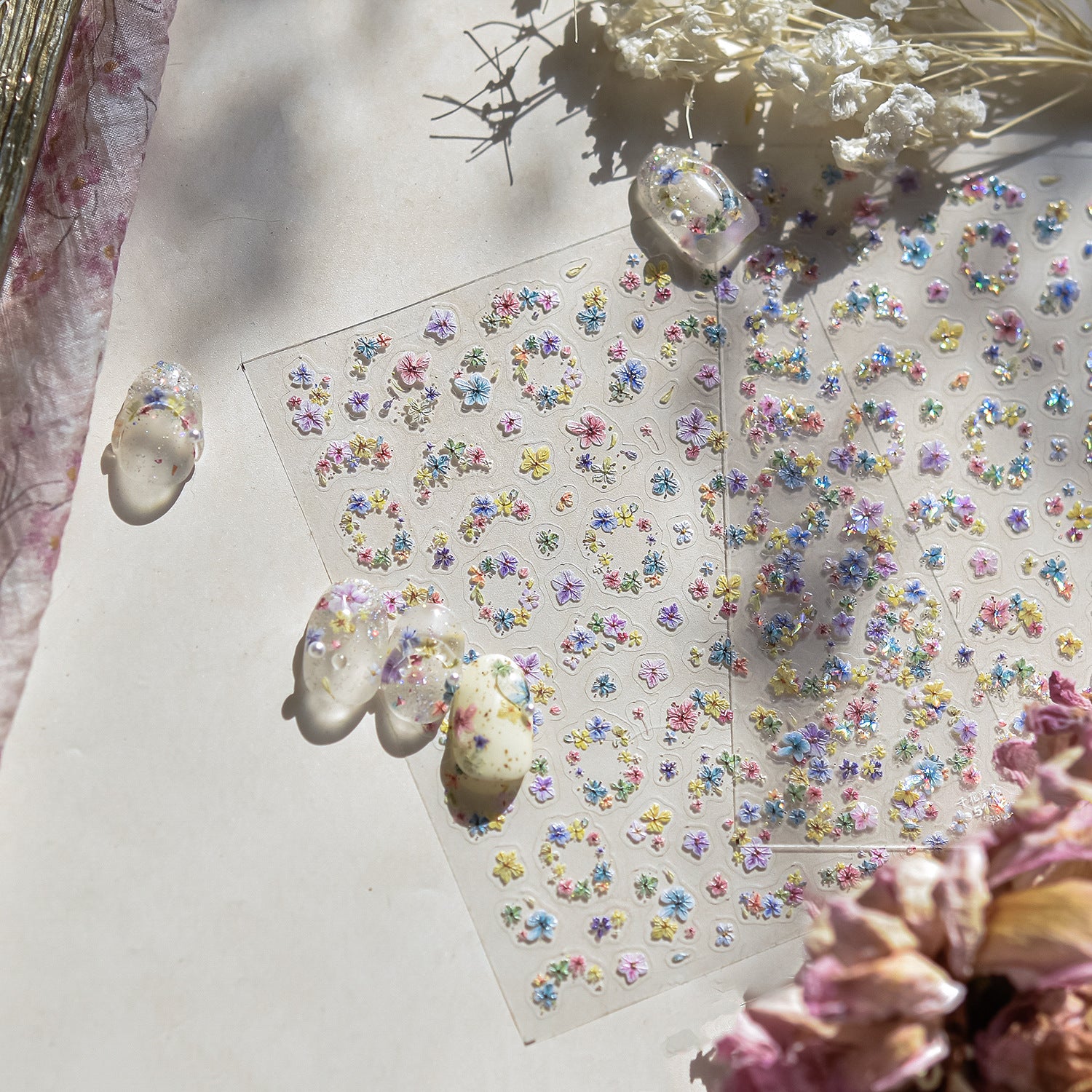 Pastel Mini Wildflower Mix: "Thousand Flower Impression" – 5D Embossed Nail Sticker