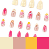 Almond 3D three-dimensional flower short pearl mix and match press-on nails