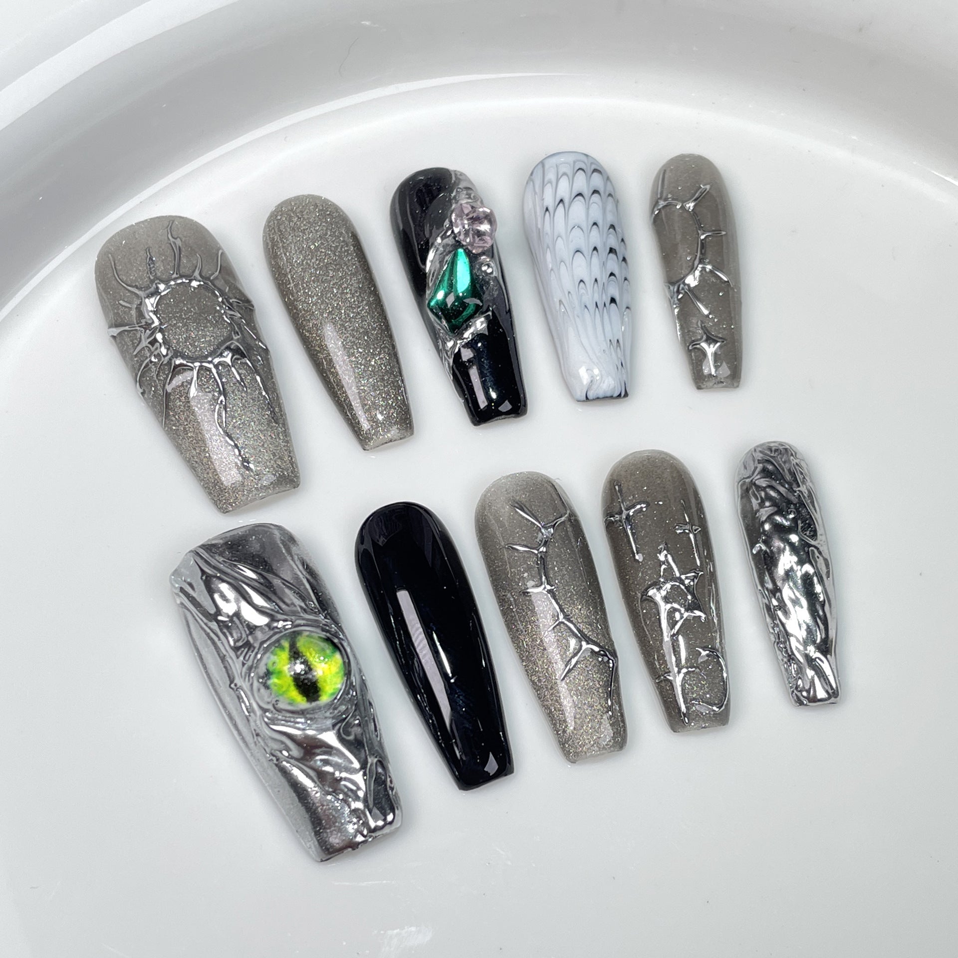 Uñas postizas hechas a mano, estilo Cold Yabi, Cyberpunk, Future Technology Sense, Spice Girls | 365nails
