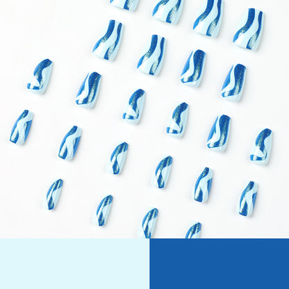 Wear nail short ballet blue glitter wave nail patch Wear nail wholesale Wear nail advanced nails｜365nails