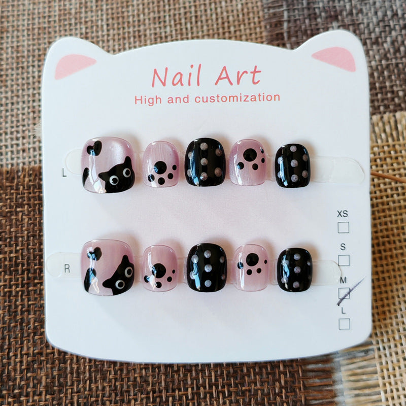 365nails: 圓點調皮小貓 – 短款圓形手工製兒童穿戴甲
