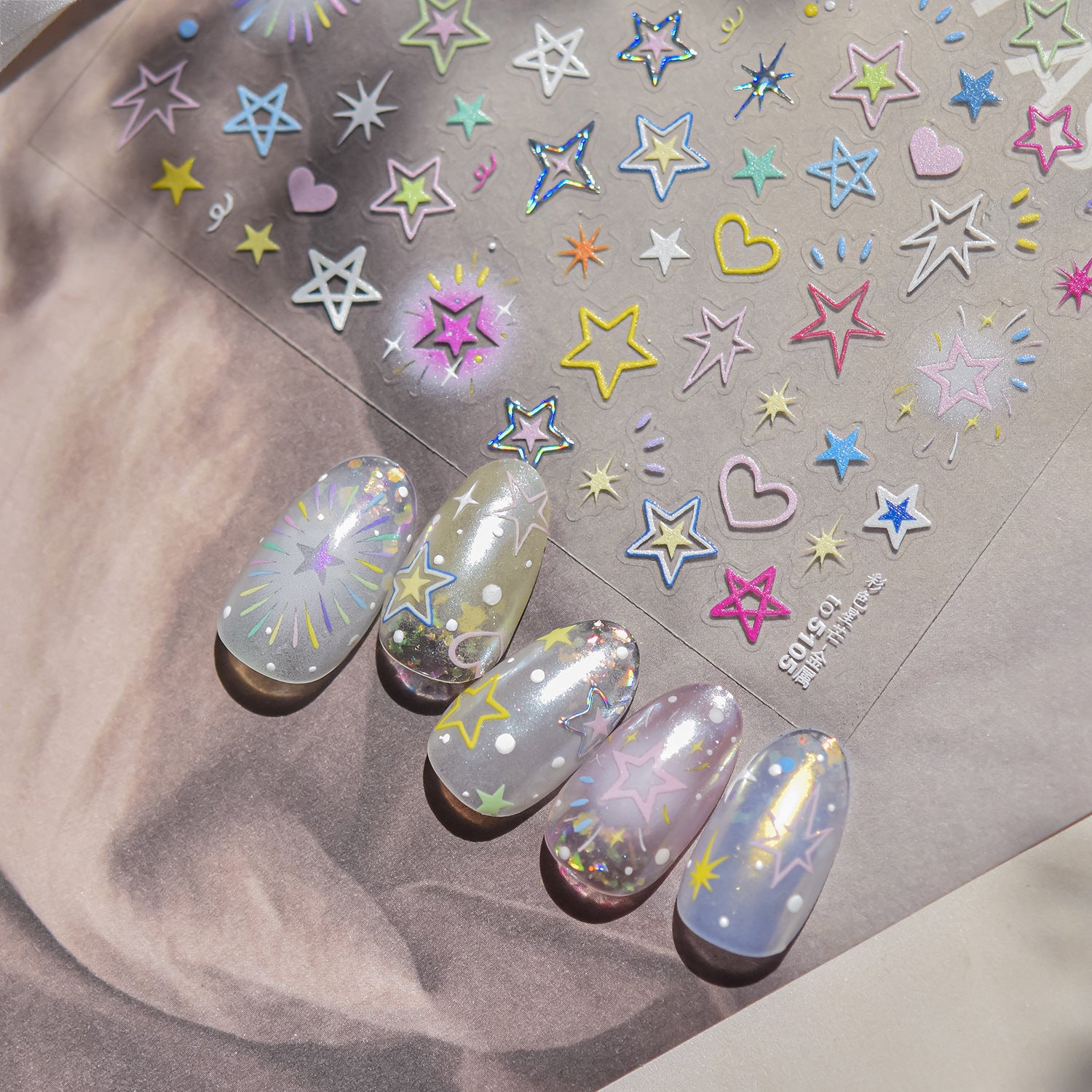 Starry Heart Sparkle – Y2K Dreamy Nail Art Stickers