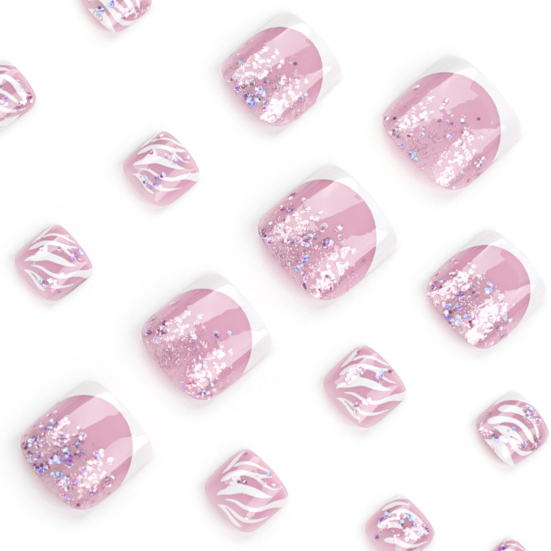 短款足部可拆卸法式甲片 新款白色條紋 足部美甲批發｜365nails