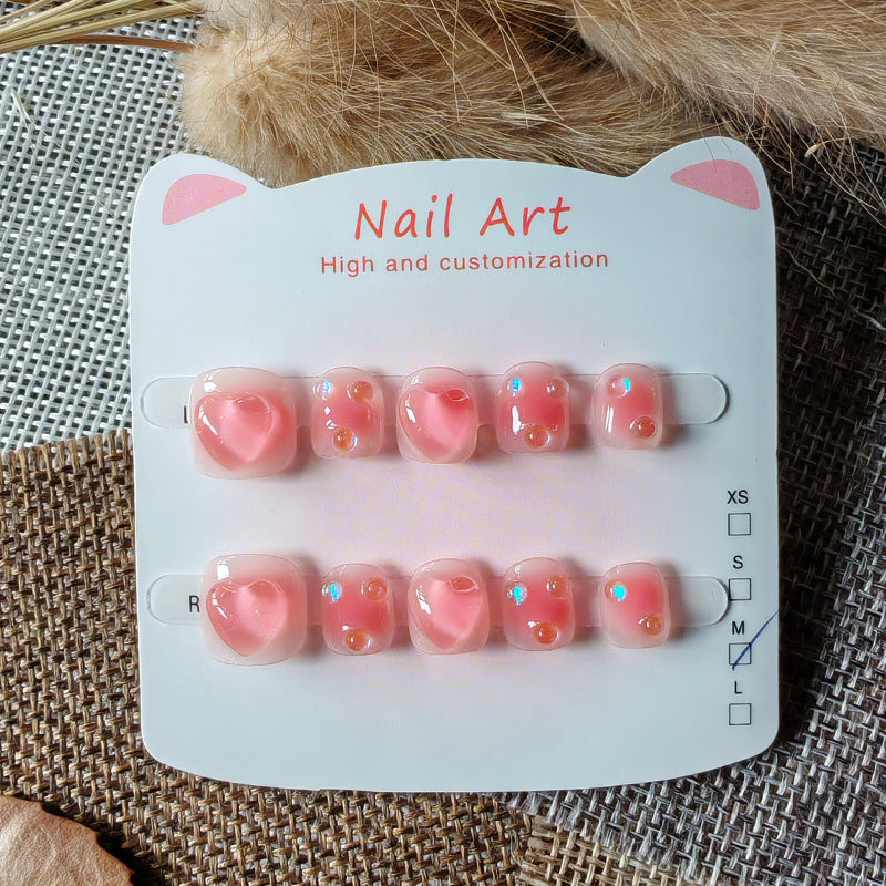 365nails-Pink Heart Kids Series: "Sparkle Pink Love" – Short Square Kids Nail Art