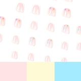 Press on nails short white French nails piece finished multi-colored flower gold glitter nails art press on nails｜365nails