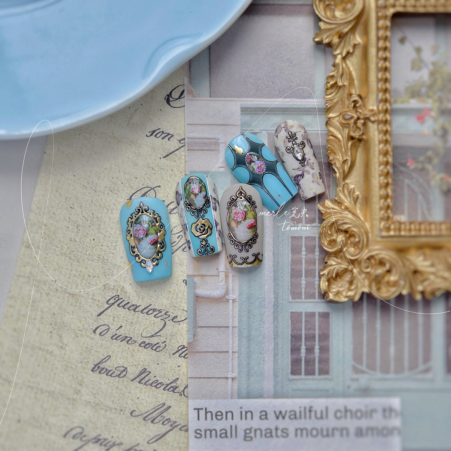 Vintage Frame & Floral: "Antique Crystal" – 3D Embossed Nail Sticker