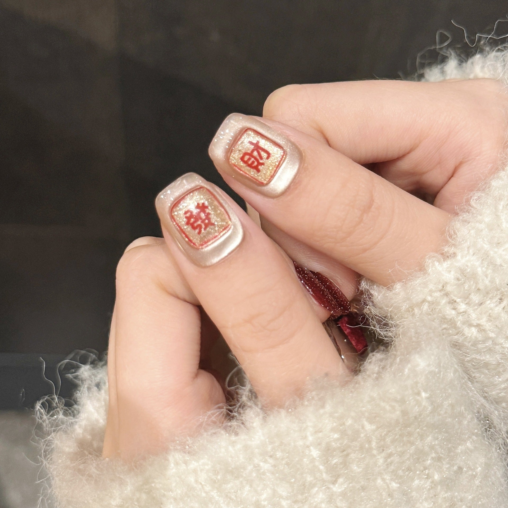 365nails: "Lucky Charm" – 3D Velvet Bow & Gold Foil Handmade Short Square Nails