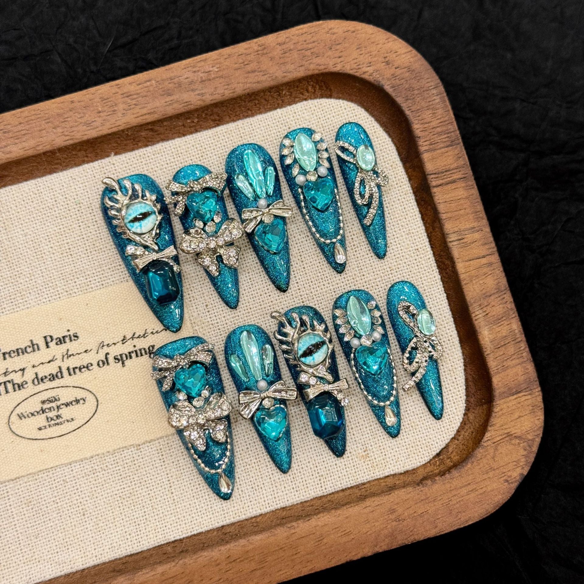 Teal Crystal Glam Sparkling Rhinestone Luxury Press On Nails – 365nails
