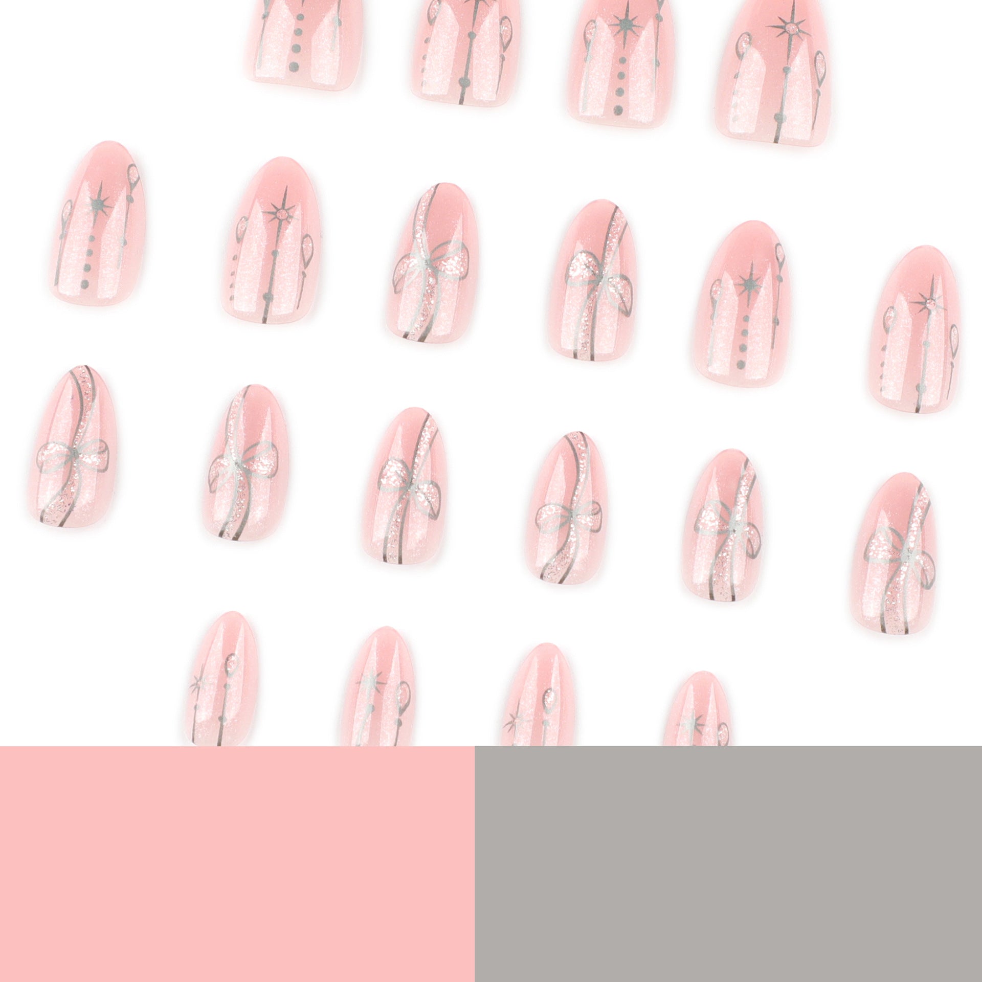 Bohemian short almond light pink press-on nails
