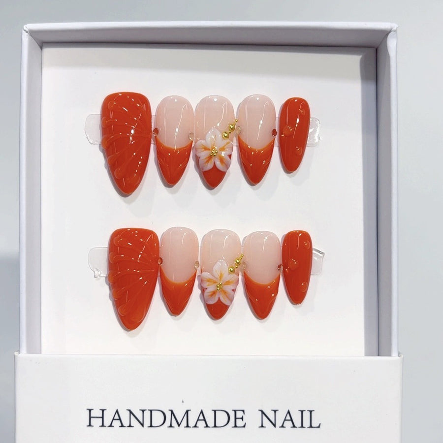 Crimson Bloom Series: "Scarlet Lily" – Almond Handmade Press-on Nails