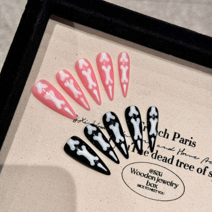 handmade nails Halloween gradient cat claw bones wear nails Halloween wear nails white Spice girl beauty | 365nails