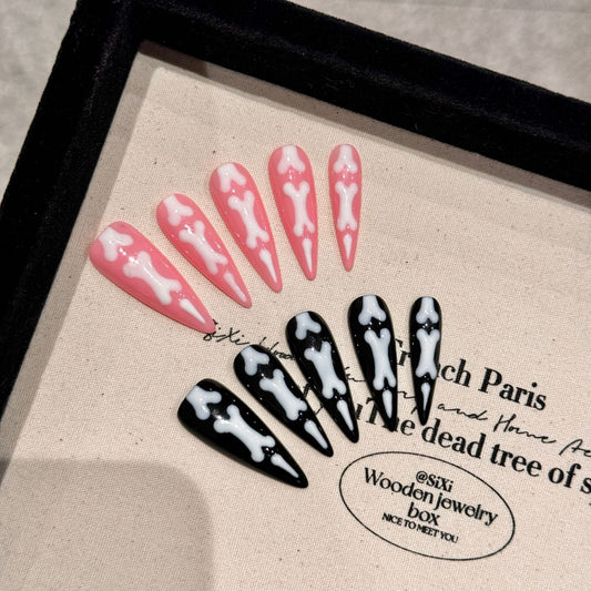 handmade nails Halloween gradient cat claw bones wear nails Halloween wear nails white Spice girl beauty | 365nails
