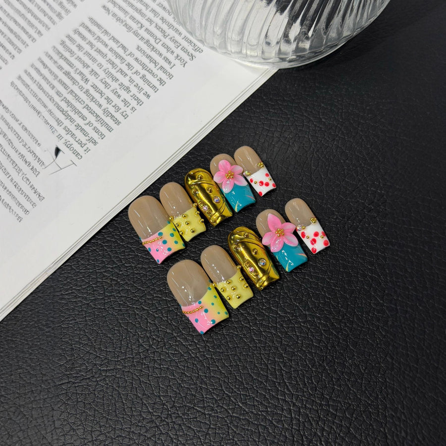 365nails: "Candy Bloom" – 3D Floral & Jelly Handmade Square Nails