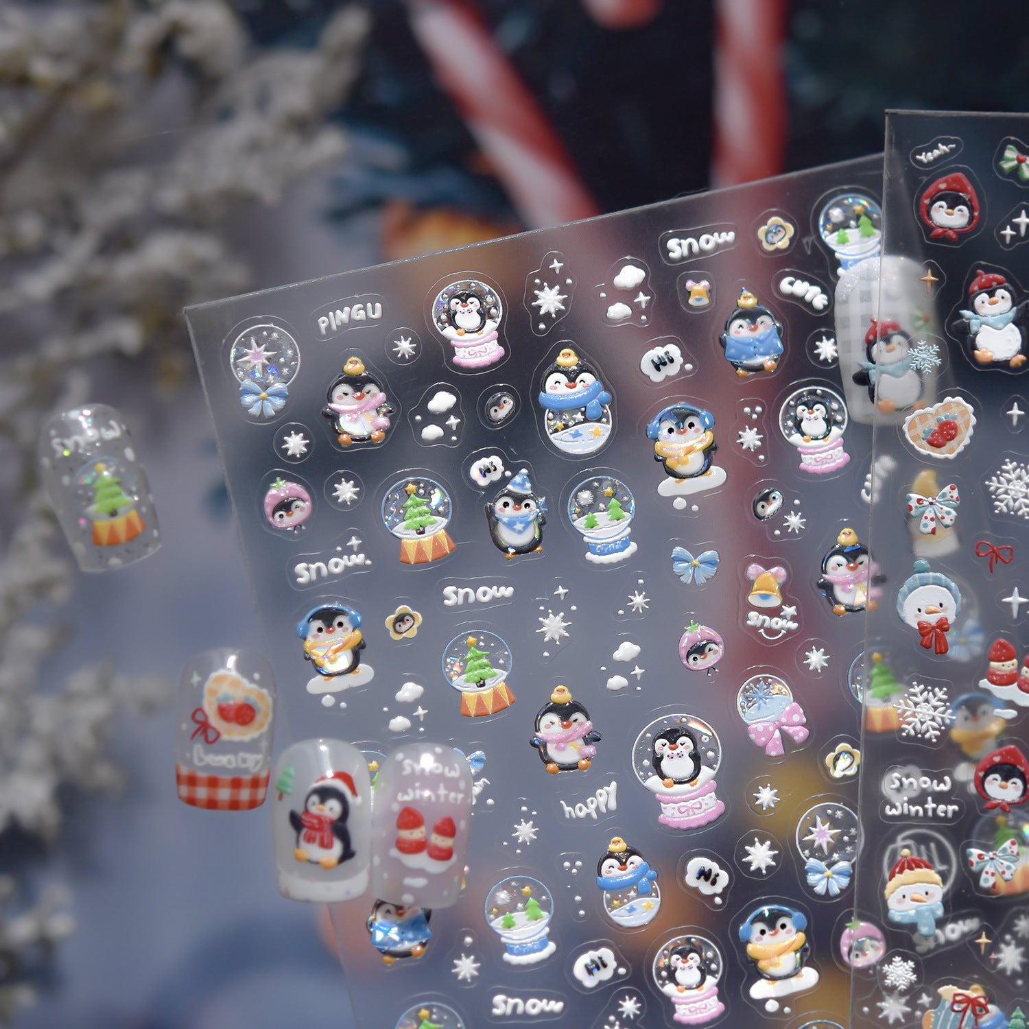冬日企鵝 — 「雪地仙境」5D 浮雕甲貼