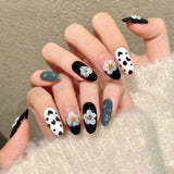 Black White Daisy Cute Modern Nails