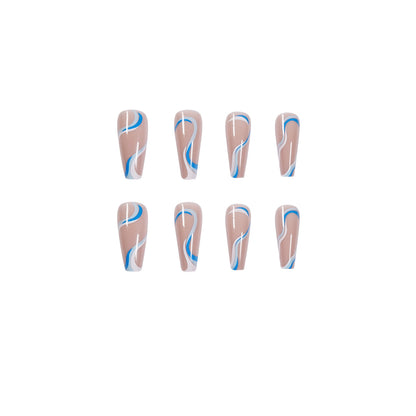 wavy lines, blue and white  products, nail patches, removable nail patches｜365nails
