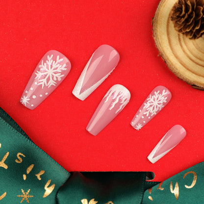 Wear nail Christmas snowflake nail art fake nail piece finished product removable nail patch fake nail wholesale｜365nails