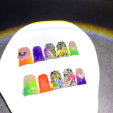 Neon Candy Star Crystal Short Press On Nails