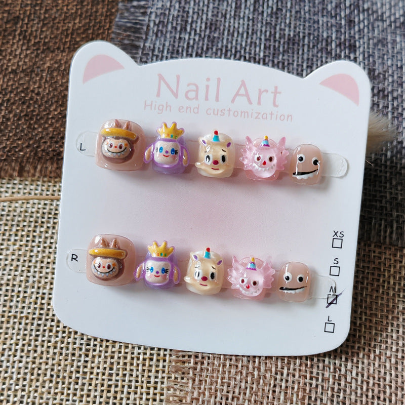 365nails: "caramel labubu buddies" – short round handmade kids press-on nails