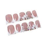 Unhas postiças artesanais com estampa de bico de pato e laço doce francês, unhas postiças de pressão feitas à mão, atacado de fábrica, 365 unhas