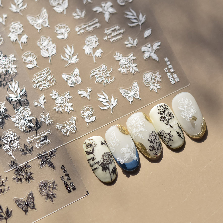 365nails: "빈티지 플로럴 나비 참" – 네일 아트 스티커