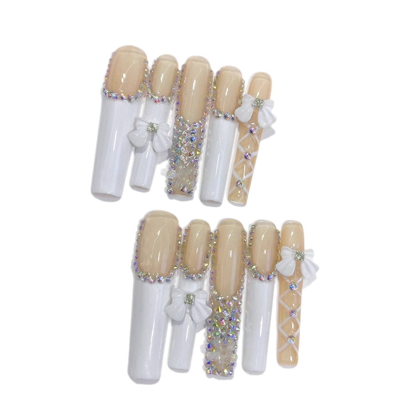 Soft Nude French Bow Crystal Elegance Press On Nails