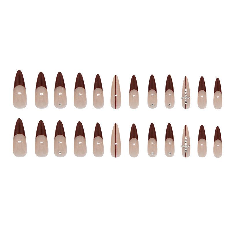 Angola red flash French cross atmosphere   removable nail art piece press-on nails 24 pieces｜365nails
