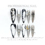 handmade press on nails Psychedelic Empress Dowager Silver White Silver Flash Spice Girl Nail Art  Long Tip Nail Type | 365nails