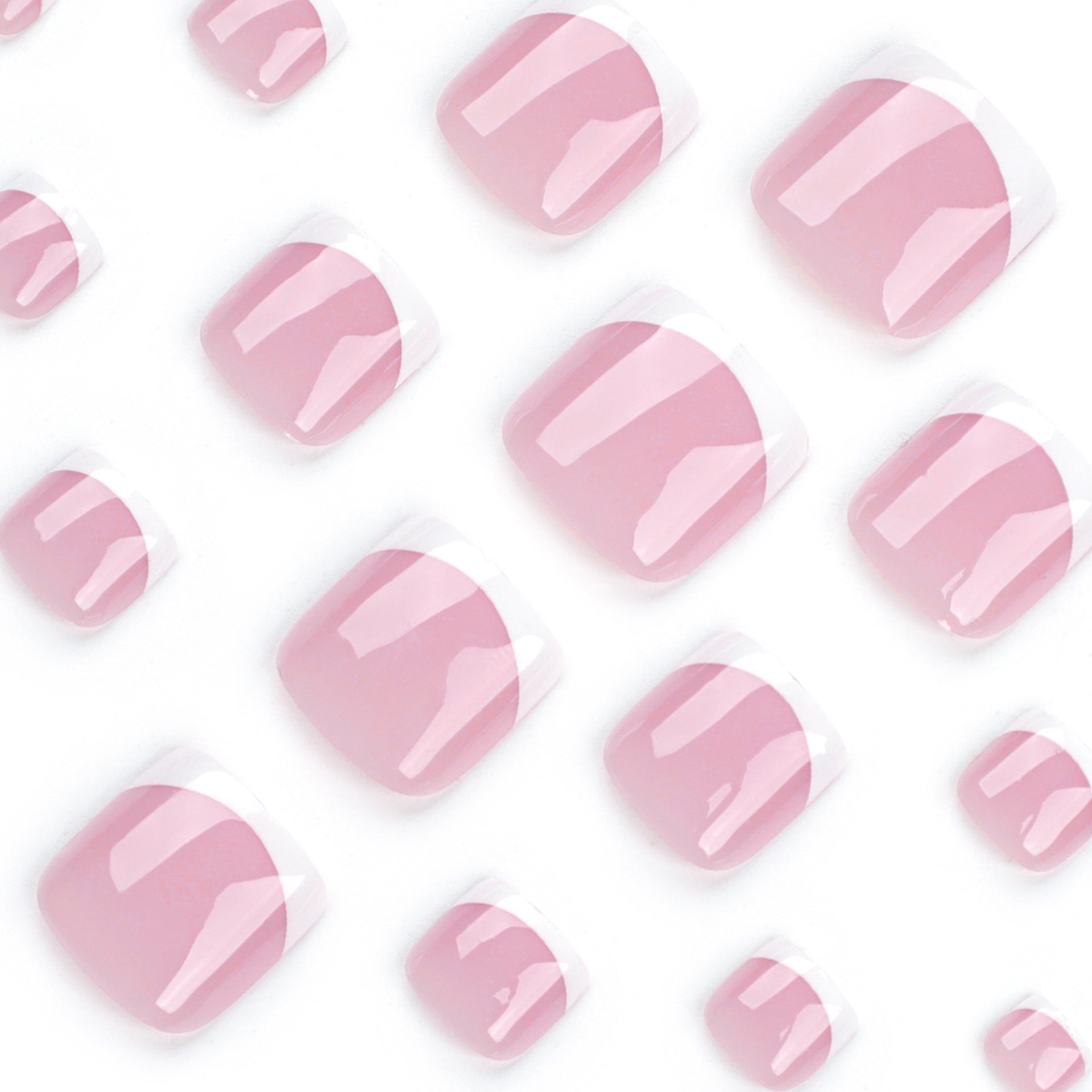 經典簡約裸色法式白邊足部趾甲片成品批發｜365nails