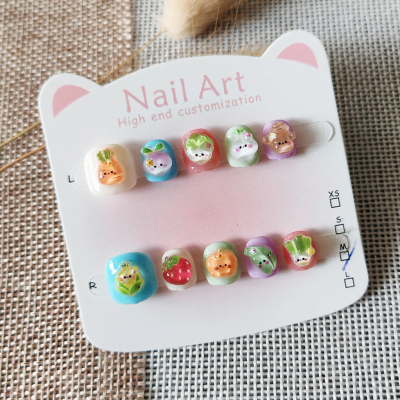 365nails：「可愛蔬菜花園」—短款寬版手工製兒童穿戴甲