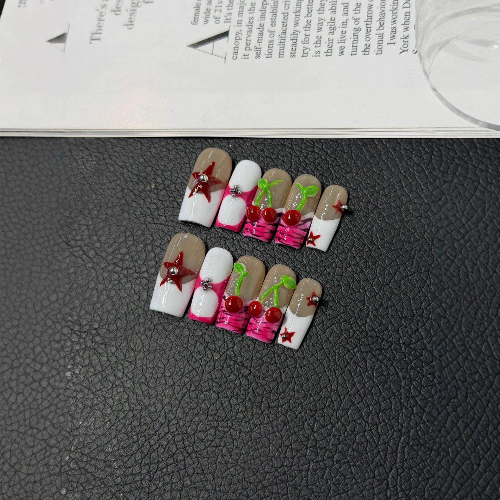 365nails: "Cherry Pop Star" – 3D Cherry & Star Handmade Square Nails
