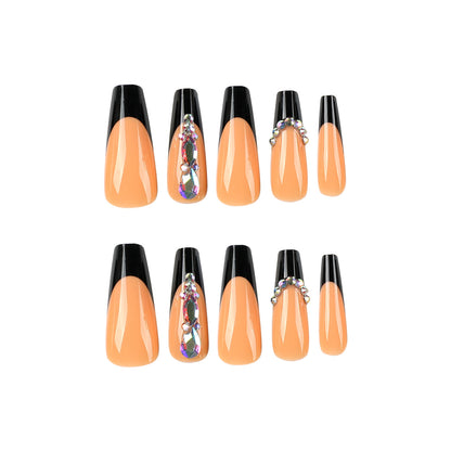 Wearing armor wholesale black French with flash rhinestones Wearing armor,  press on nail pieces｜365nails