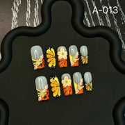 365nails: "Amber Bloom" – 3D Floral & Butterfly Handmade Medium Square Nails