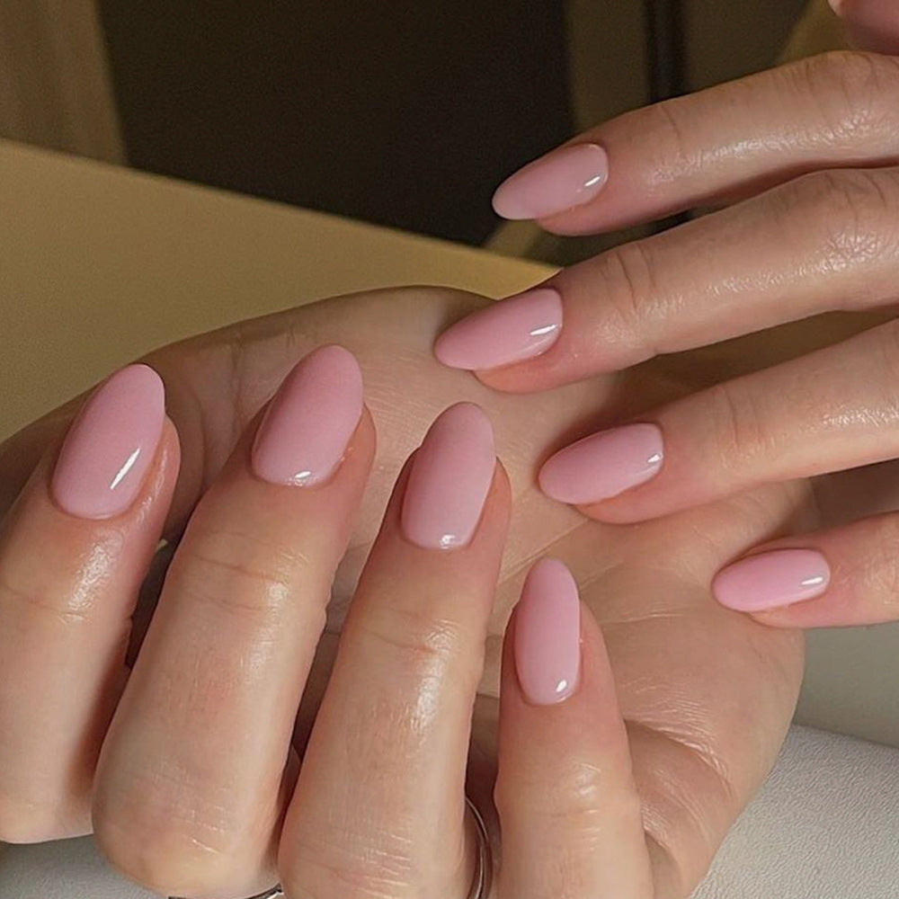 Factory direct sales wearing nail Yiwu manicure 24 pieces short round nail piece solid color simple fake nail wholesale