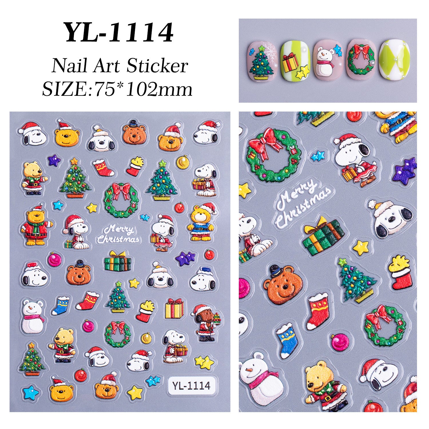 Christmas themed nail art sticker 5D relief three-dimensional cute snowman DIY Christmas nail sticker jewelry YL