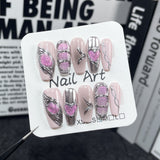 Uñas postizas de metal Spice Girl, hechas a mano, con aerógrafo, rubor, estilo ojo de gato, uñas medianas y largas | 365nails