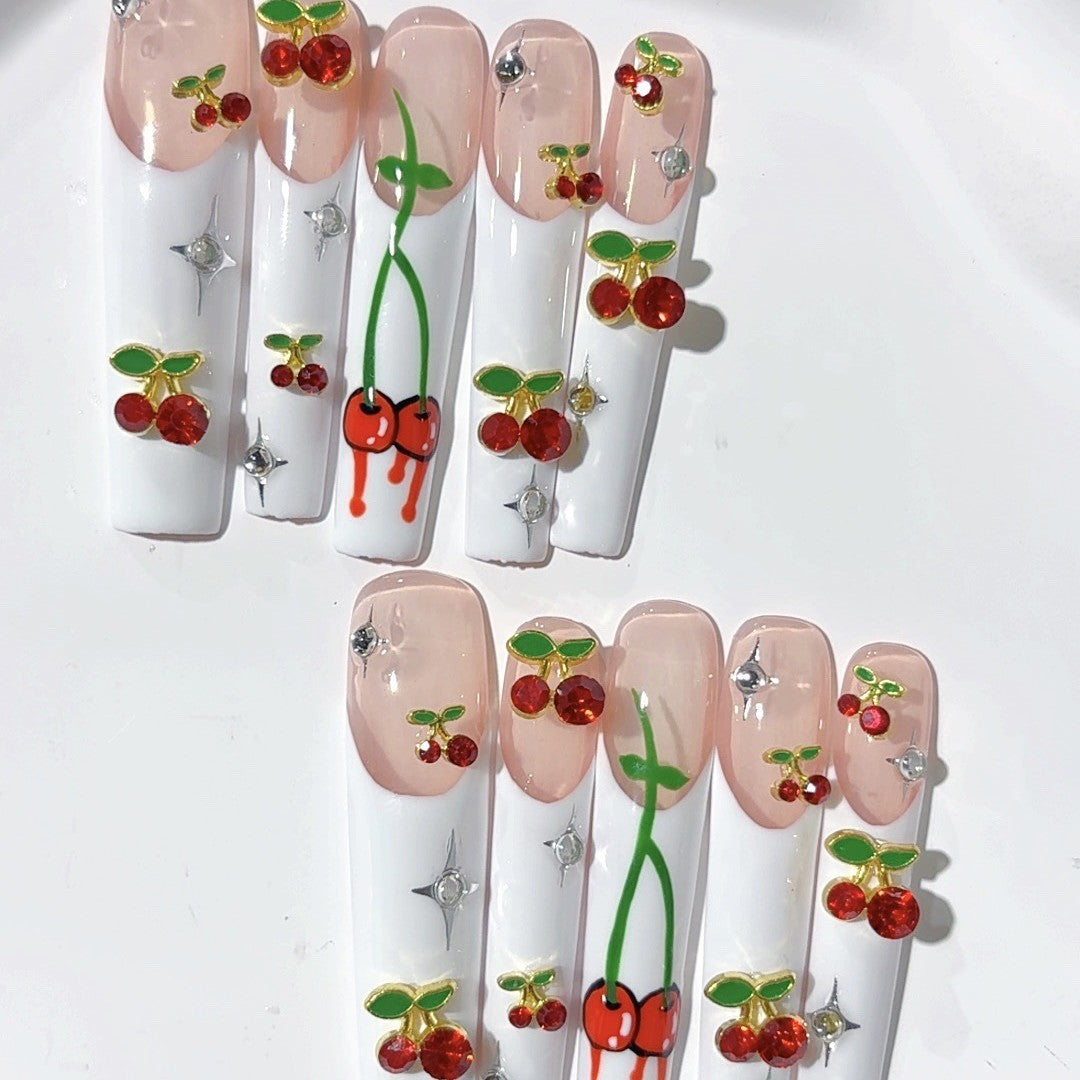 Cherry Garden French Crystal Press On Nail Set