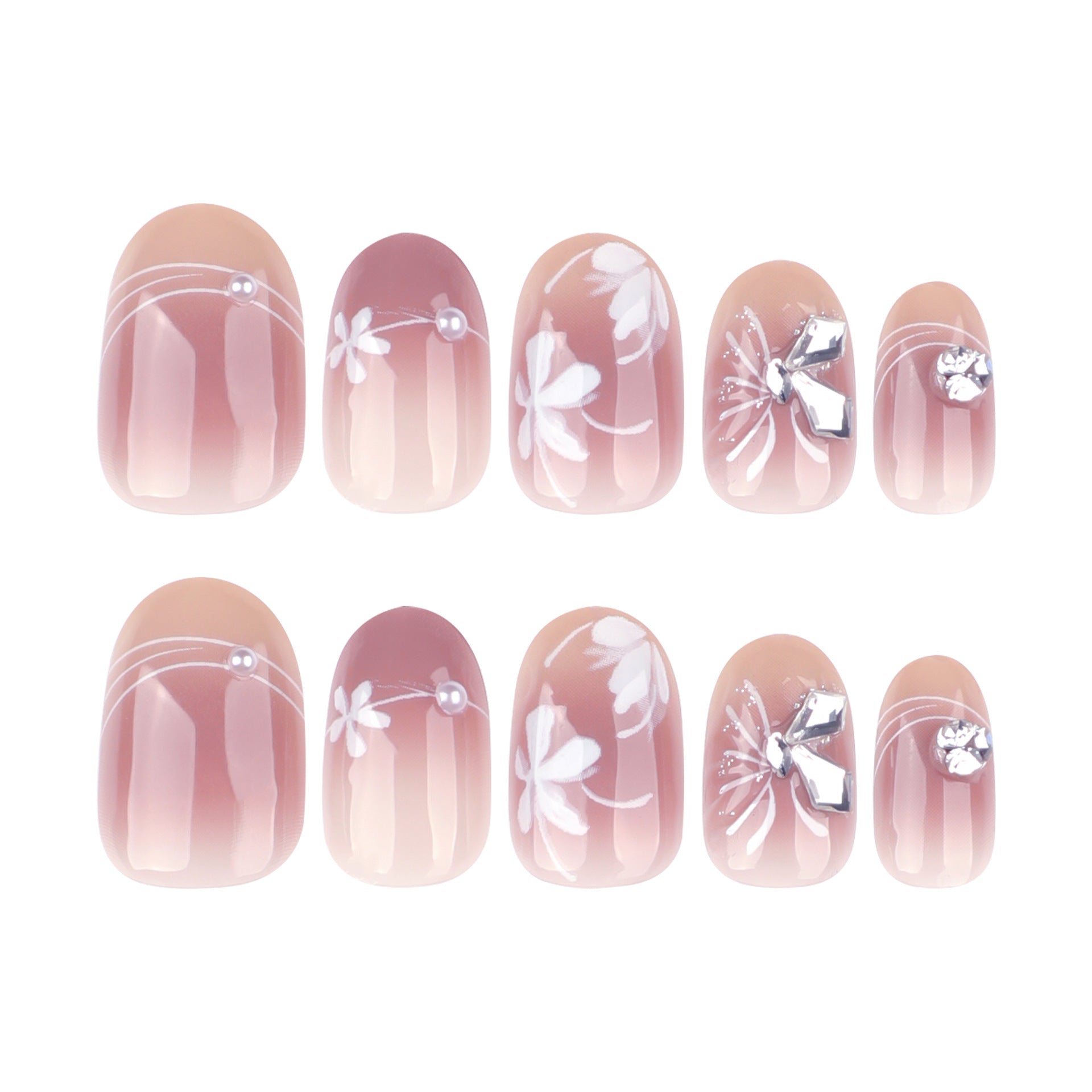 Blush Pure Desire, nouveau nail art d'été, fleur blanche, ongle court rond à porter - Lot｜365nails