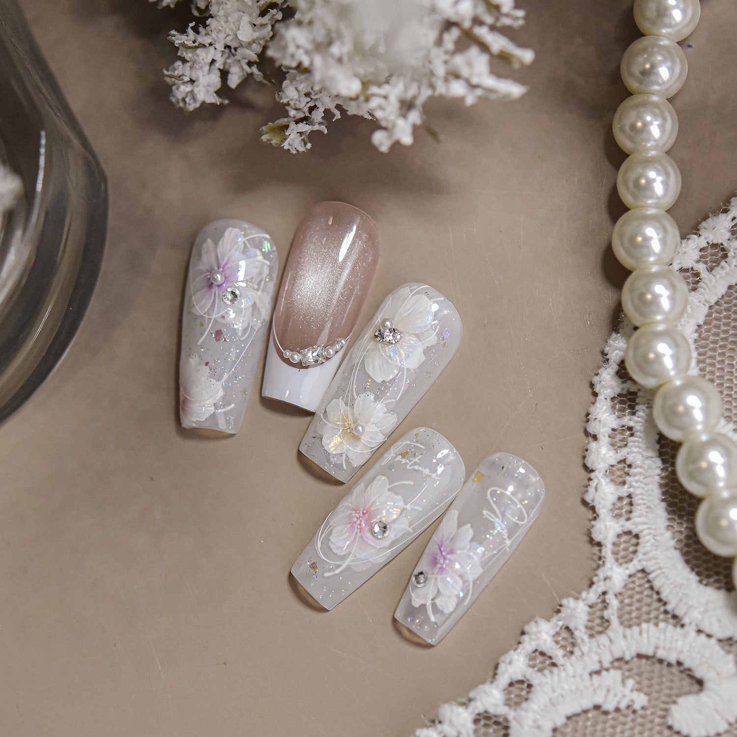 White Lily Flower: "Ethereal Bloom" – 5D Embossed Nail Sticker