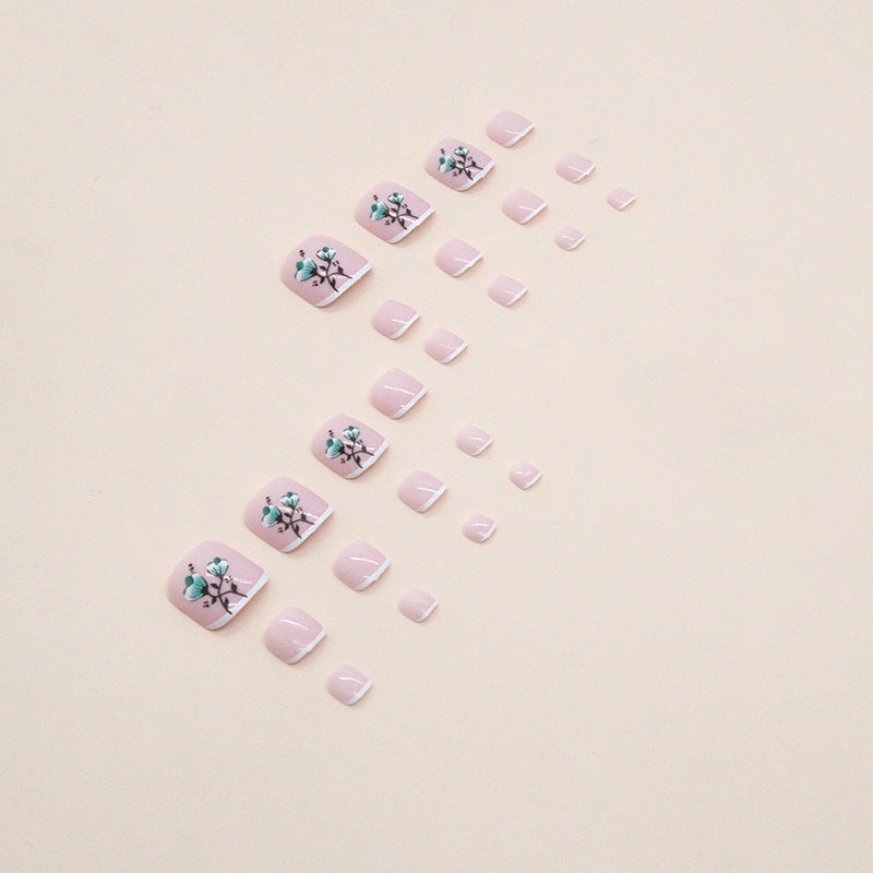 Nuevas uñas postizas francesas sencillas, elegantes y frescas de verano con flores. Armadura para uñas postizas de estilo dulce para niña. Armadura para uñas postizas de estilo viento. 365nails
