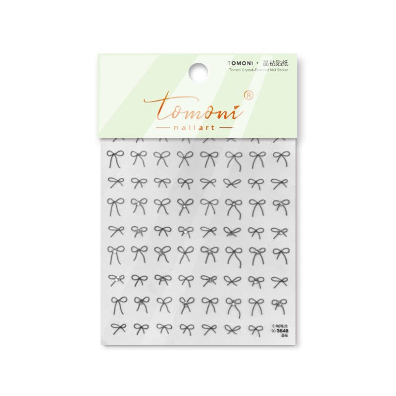Minimalist Black Bow: "Elegant Crystal Bow" – 5D Embossed Nail Sticker