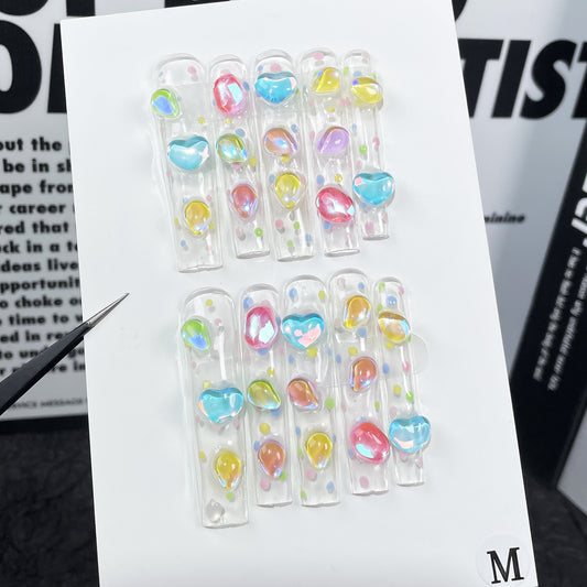 Macaron Ice Penetrating Handmade Press-on Nails   Super Long Water Pipe Nail Patch Wearable Nail Patch｜365nails