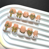 White Gold Cross Heart Press On Nails